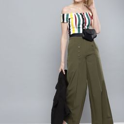 Harpa Women Olive Green Smart Regular Fit Solid Parallel Trousers-image-94