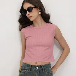 The Roadster Life Co. Self Design Textured Styled Back Crop Top-image-9