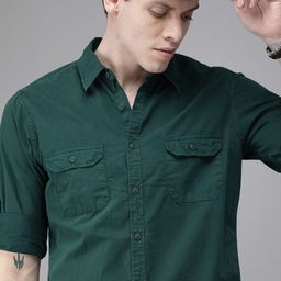 Roadster Men Green Regular Fit Solid Casual Sustainable Shirt-image-54