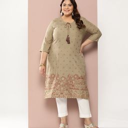 Sztori Plus Size Ethnic Motifs Tie-Up Neck Kurta-38