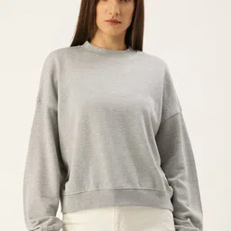 Flying Machine Women Grey Solid Pure Cotton Sweatshirt-image-42
