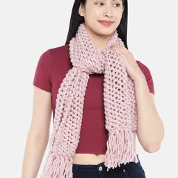 Magic Needles Women Pink Self Design Double Knit Handmade Scarf-image-92