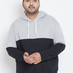 Instafab Plus Men Black & Grey Colourblocked Hooded Sweatshirt-picture-16