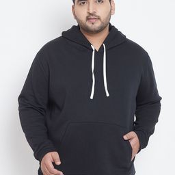 Instafab Plus Men Black Solid Hooded Sweatshirt-image-13