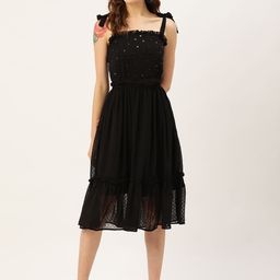 Antheaa Women Black Self Design A-Line Dress-picture-43