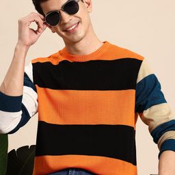 Mast & Harbour Long Sleeves Acrylic Striped Sweater-image-12