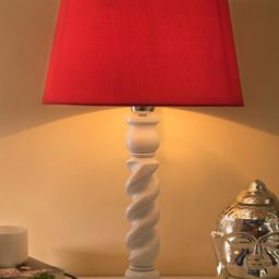 Homesake White & Red Solid Handcrafted Bedside Table Lamp with Shade-42