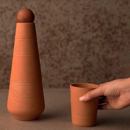 ellementry Brown Terracotta Water Bottle With Sphere Stopper-17