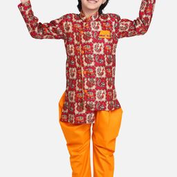 BownBee Boys Orange & Red Printed Sherwani Set-picture-47