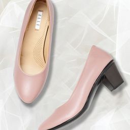 ELLE Women Peach-Coloured & Black Solid Pumps-19