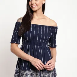 Mayra Women Blue Striped Bardot Top-image-16