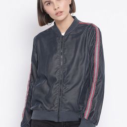 Oxolloxo Women Grey Solid Bomber-image-26