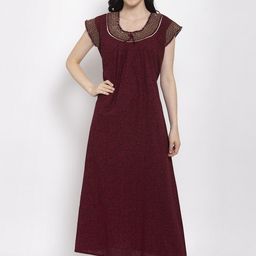 Secret Wish Maroon Printed Pure Cotton Maxi Nightdress-image-37