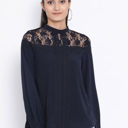 Oxolloxo Women Navy Blue Self Design A-Line Top-image-80