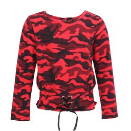 CUTECUMBER Girls Red Camouflage Printed Smocked Cinched Waist Top-image-9