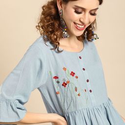 Varanga Women Blue Solid Longline A-Line Top-picture-34