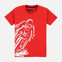 OBOW Boys Red Printed Round Neck Pure Cotton T-shirt-image-29