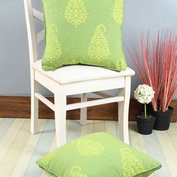 Soumya Set of 2 Green & Yellow Ethnic Motifs Square Cushion Covers-32