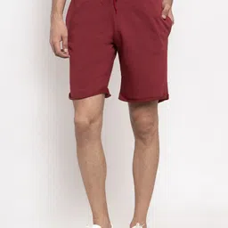 DOOR74 Men Maroon Solid Regular Fit Regular Shorts-image-8