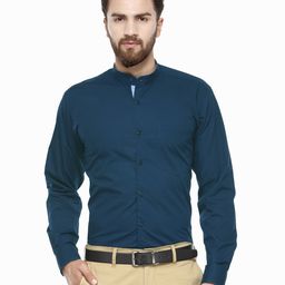 Hancock Men Teal Slim Fit Solid Formal Shirt-image-91