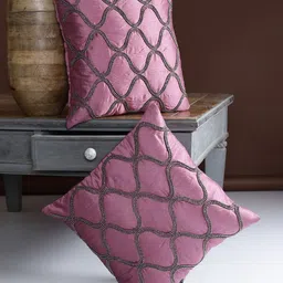 Alina decor Pink Set of 2 Geometric Square Cushion Covers-57