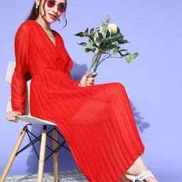 plusS Women Gorgeous Red Solid Volume Play Dress-image-28