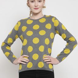 Kalt Women Grey & Yellow Printed Sweater-image-29
