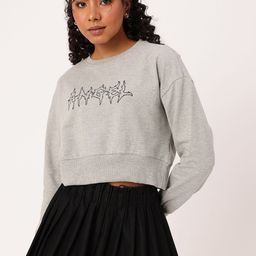 DressBerry Urban Vibe Printed Cotton Terry Boxy Fit Crop Sweatshirt-image-35