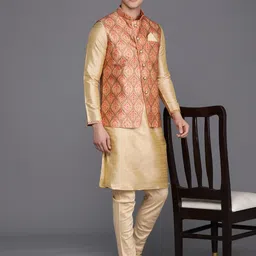 Manu Men Solid Kurta with Churidar & Nehru Jacket-picture-2