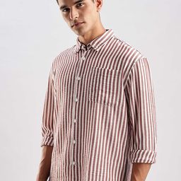 HERE&NOW Relaxed Fit Striped Button-Down Collar Linen Blend Casual Shirt-image-22