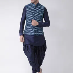 DEYANN Men Navy Blue & Navy Blue Printed Kurta with Patiala-picture-54