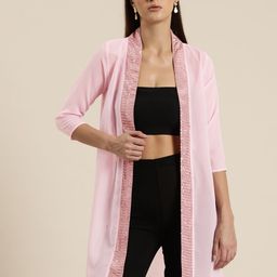 Qurvii Women Embellished Longline Shrug-13
