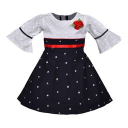 Wish Karo Girls Navy Blue & White Printed Fit and Flare Dress-image-86