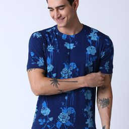 Huetrap Men Blue Printed Round Neck T-shirt-image-53