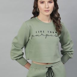 STREET 9 Women Green Printed Crop Sweatshirt-image-46