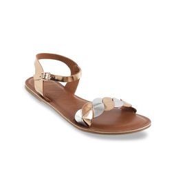 Mochi Women Gold-Toned Embellished Open Toe Flats-31