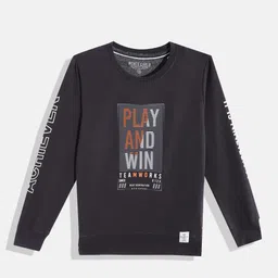 Monte Carlo Boys Charcoal Grey & Orange Graphic Printed Sweatshirt-image-19