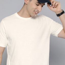 HERE&NOW Men Off White Solid Pure Cotton T-shirt-picture-23