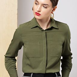 her by invictus Women Olive Green Regular Fit Solid Formal Shirt-picture-0