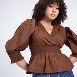 glitchez Subtle Statement Smocked Puff Sleeve A-Line Top-image-21
