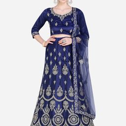 Mitera Women Navy Blue & Gold-Coloured Embroidered Lehenga Choli With Dupatta-image-18