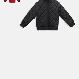 t-base Unisex Kids Red & Black Self Design Reversible Bomber-29