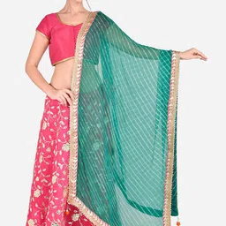 Dupatta Bazaar Green & White Leheriya Patterned Gotta Patti Dupatta-45