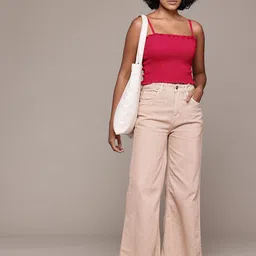 Roadster Smocked Crepe Fitted Crop Top-image-48