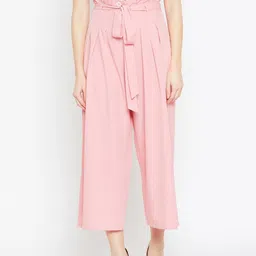 Bitterlime Women Pink Relaxed Loose Fit Solid Parallel Trousers-image-57