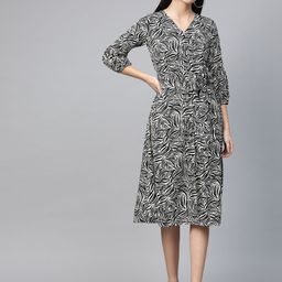 plusS Women Black & White Zebra Print A-Line Dress-image-46