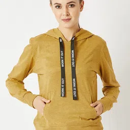Miss Chase Women Mustard Yellow Solid Hooded Sweatshirt-image-85
