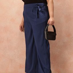 all about you Plus Size Women Crinkled Effect Mid-Rise Belted Detail Front-Pleats Trousers-picture-0