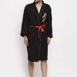 DECOREALM Men Black Embroidered Bathrobe-picture-2