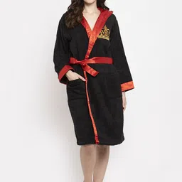 DECOREALM Women Black & Red Embroidered Bath Robe-picture-12